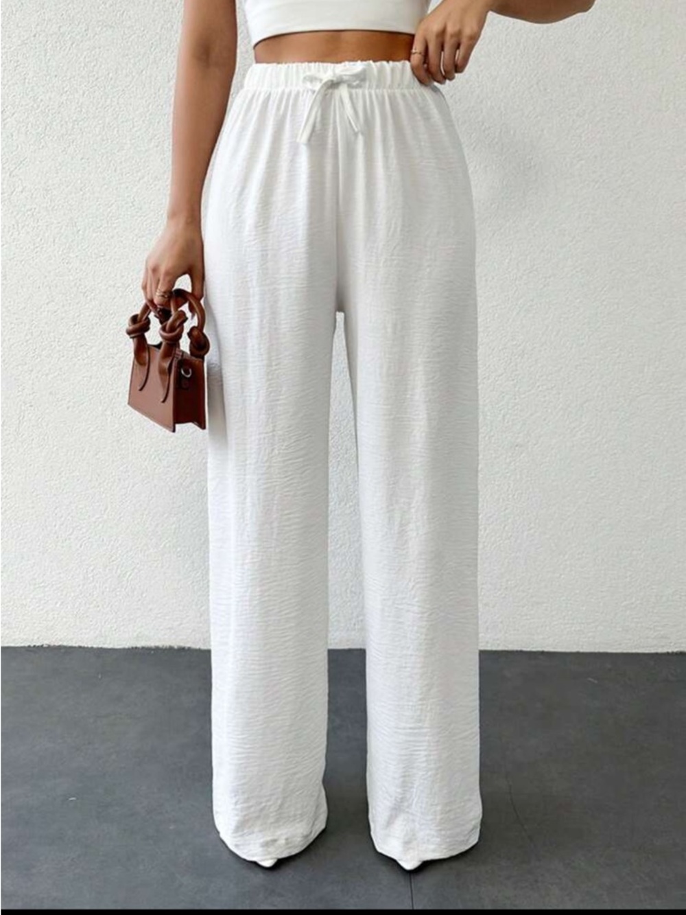 Tall Wide-Leg Drawstring Pants in White